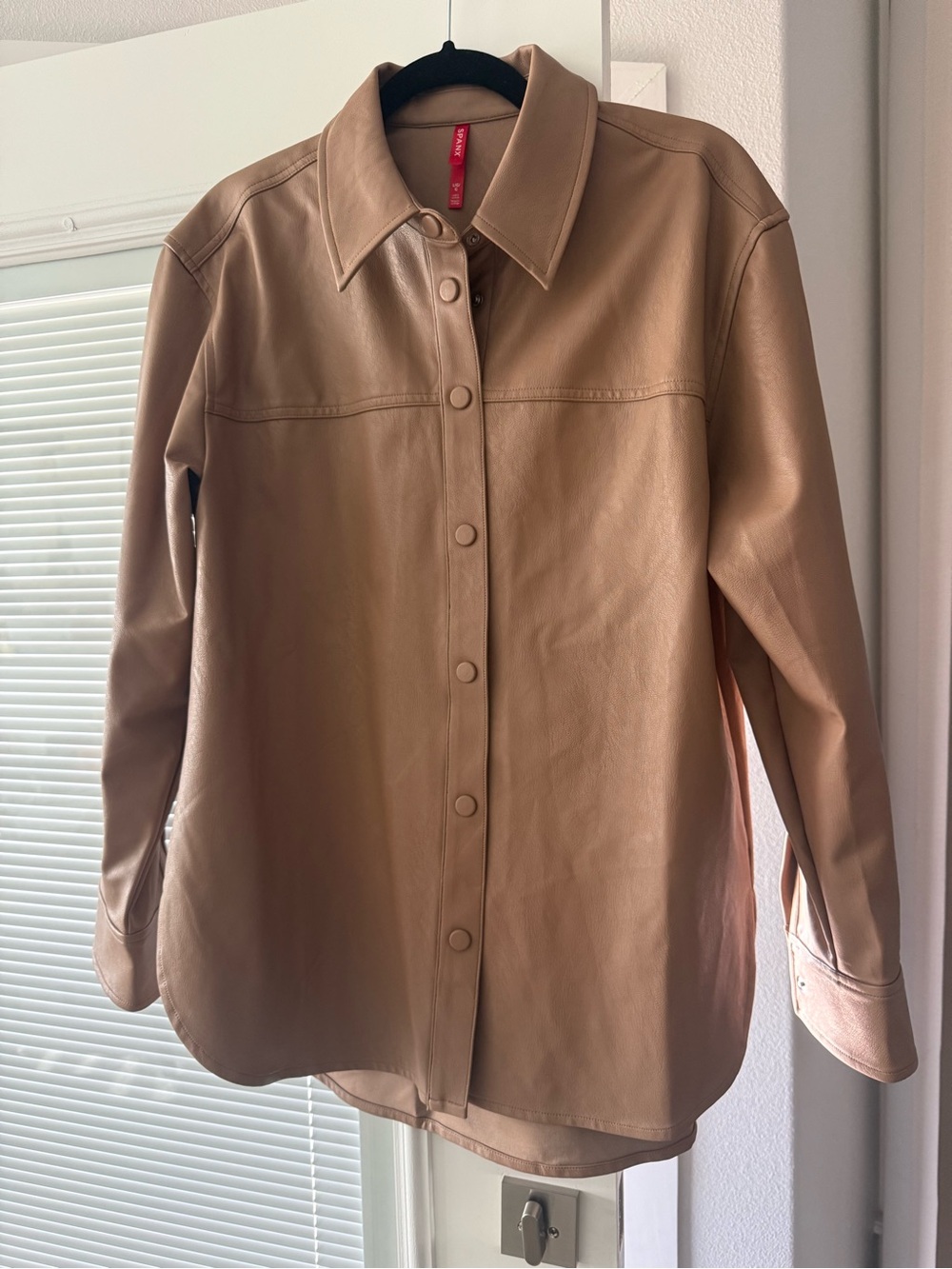 SPANX Tan Faux Leather Button-Front Shacket
